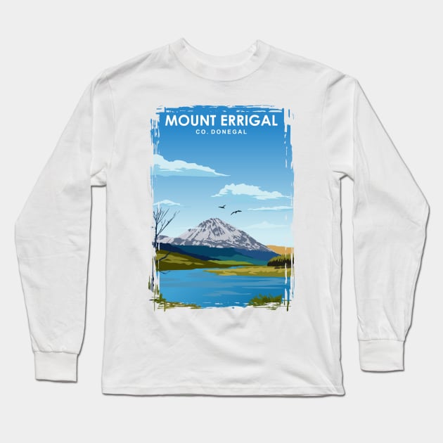 Mount Errigal Travel Poster Donegal Ireland Long Sleeve T-Shirt by jornvanhezik